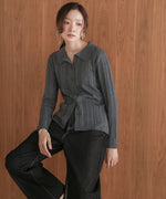 glitter shirt collar knit top