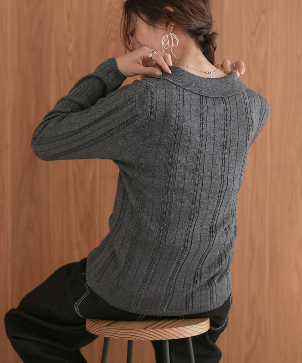 glitter shirt collar knit top