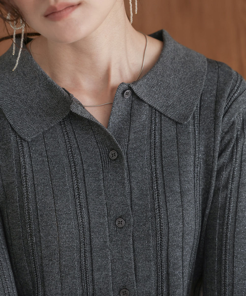 glitter shirt collar knit top
