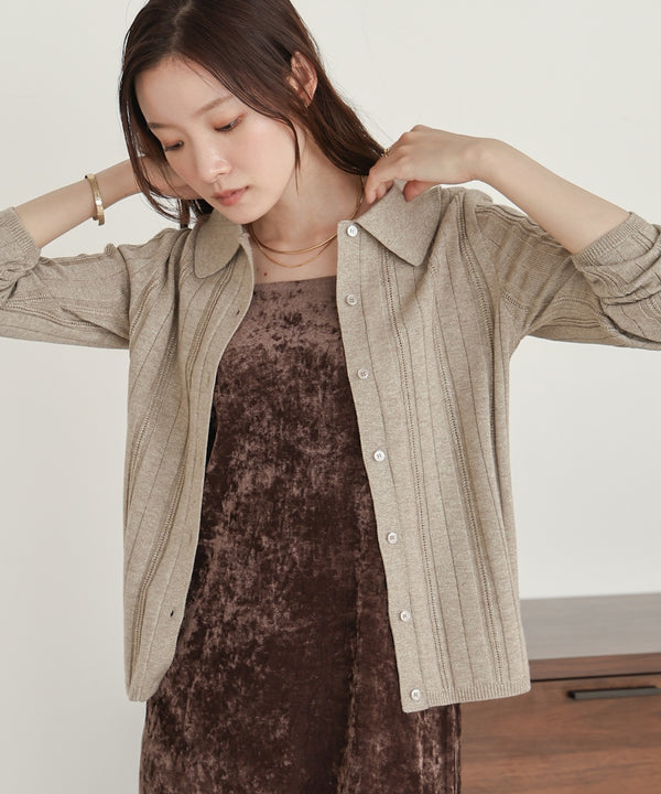 glitter shirt collar knit top