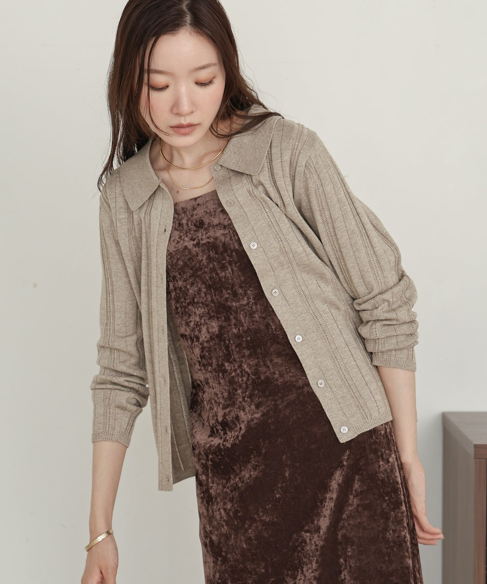 glitter shirt collar knit top