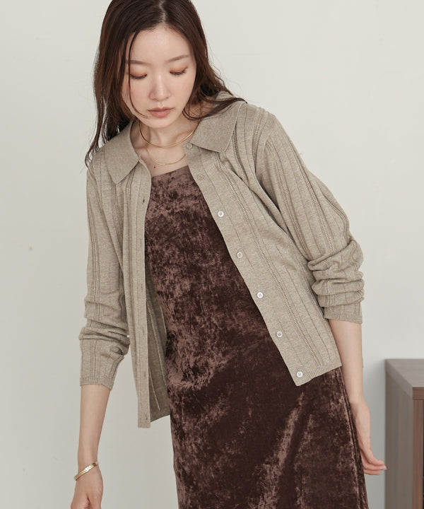 glitter shirt collar knit top
