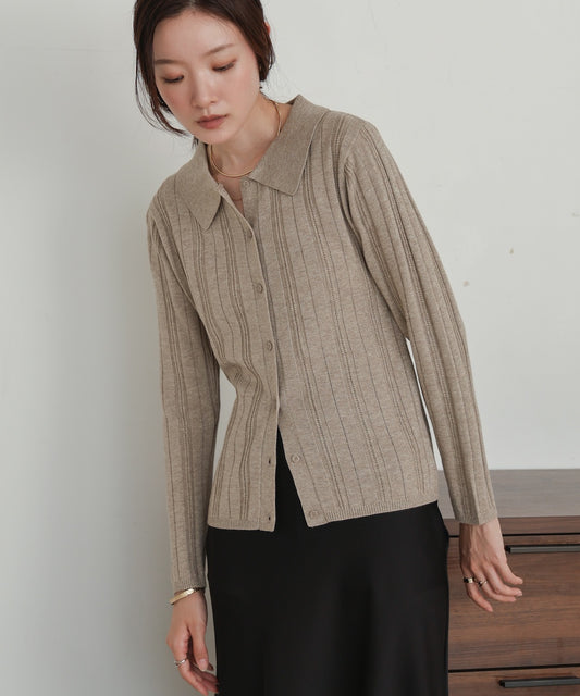 glitter shirt collar knit top