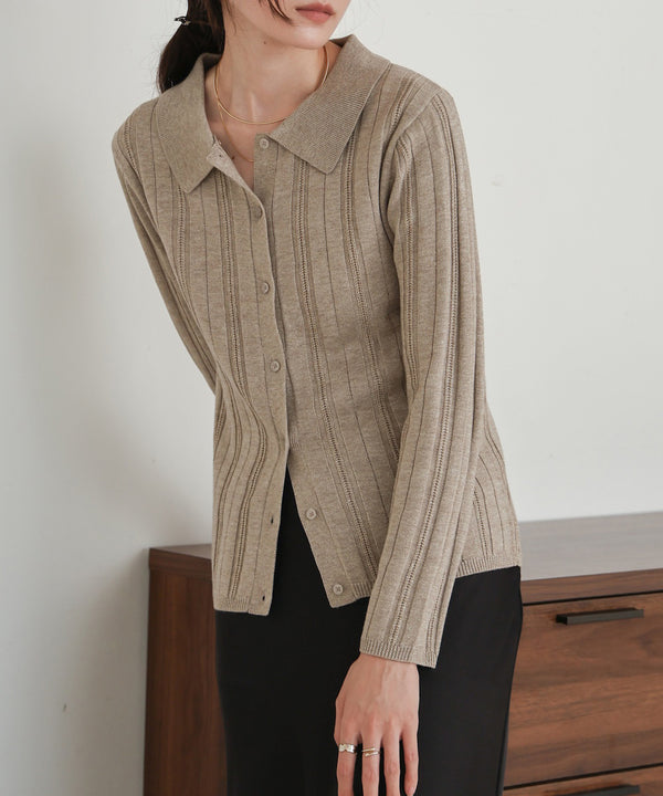 glitter shirt collar knit top