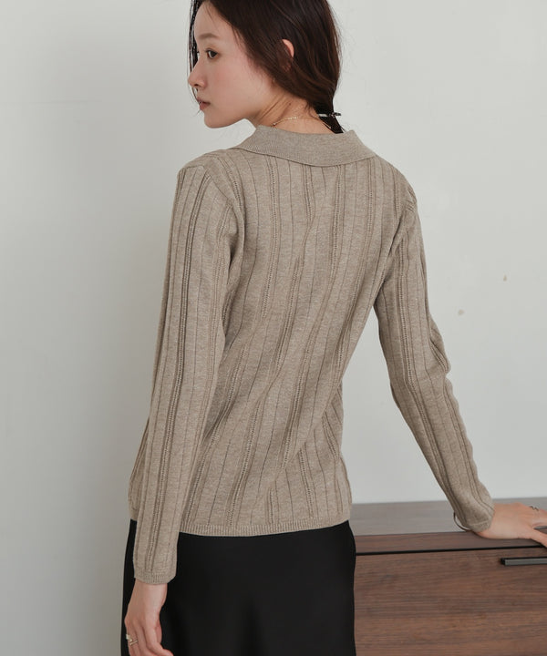 glitter shirt collar knit top