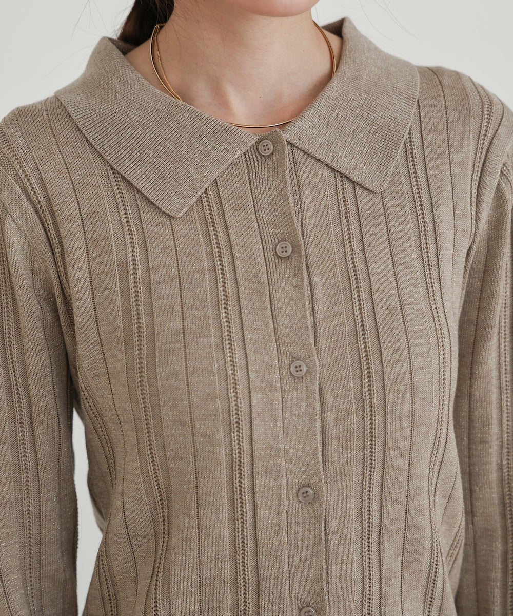 glitter shirt collar knit top