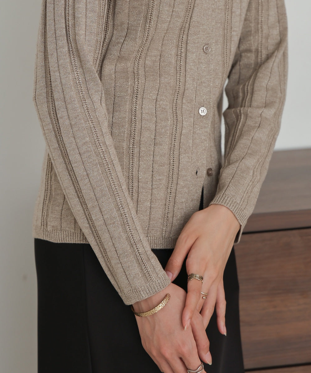 glitter shirt collar knit top