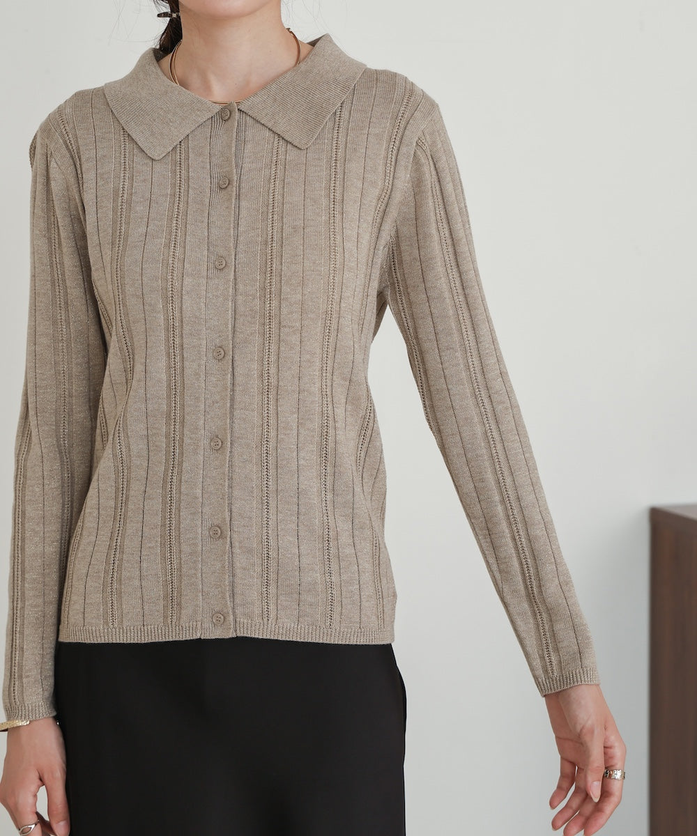 glitter shirt collar knit top