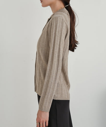 ［Knit1000円off］glitter shirt collar knit top