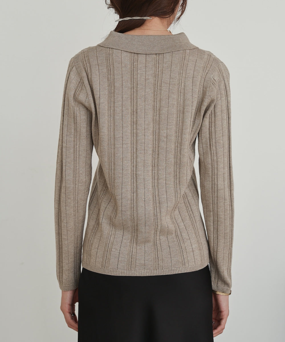 glitter shirt collar knit top