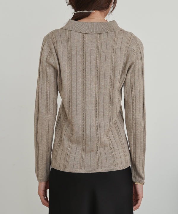 glitter shirt collar knit top