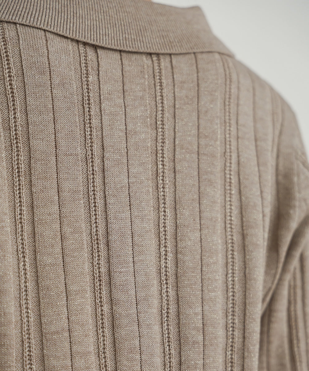 glitter shirt collar knit top