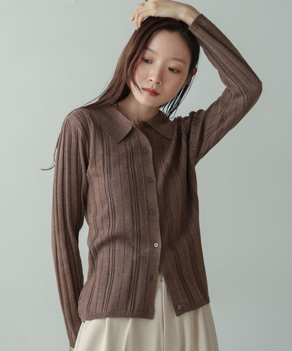 glitter shirt collar knit top