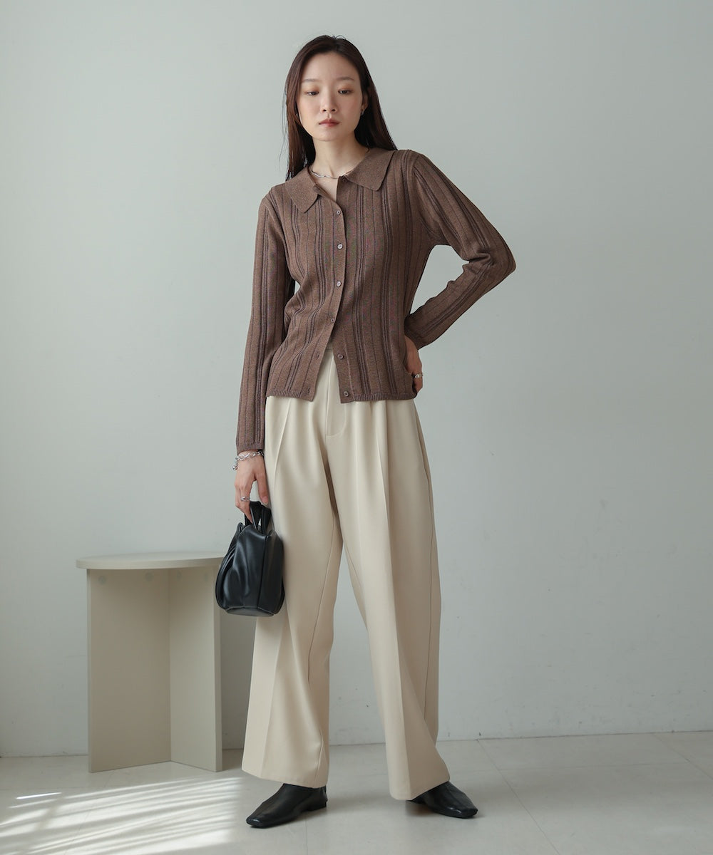 glitter shirt collar knit top