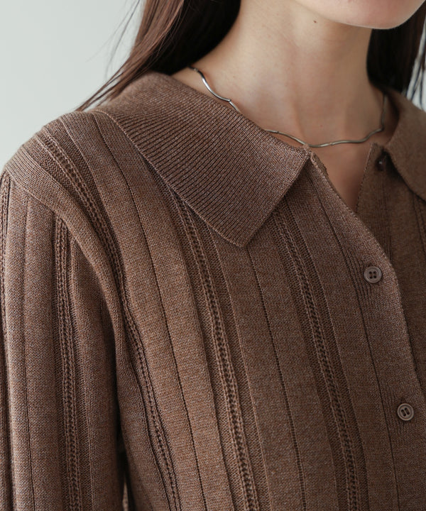 glitter shirt collar knit top