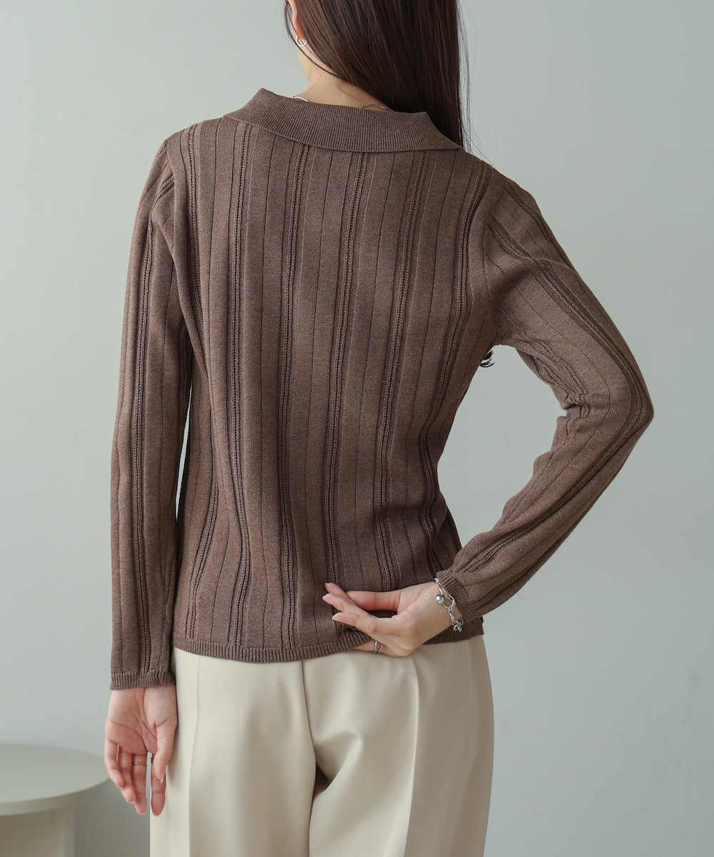 glitter shirt collar knit top