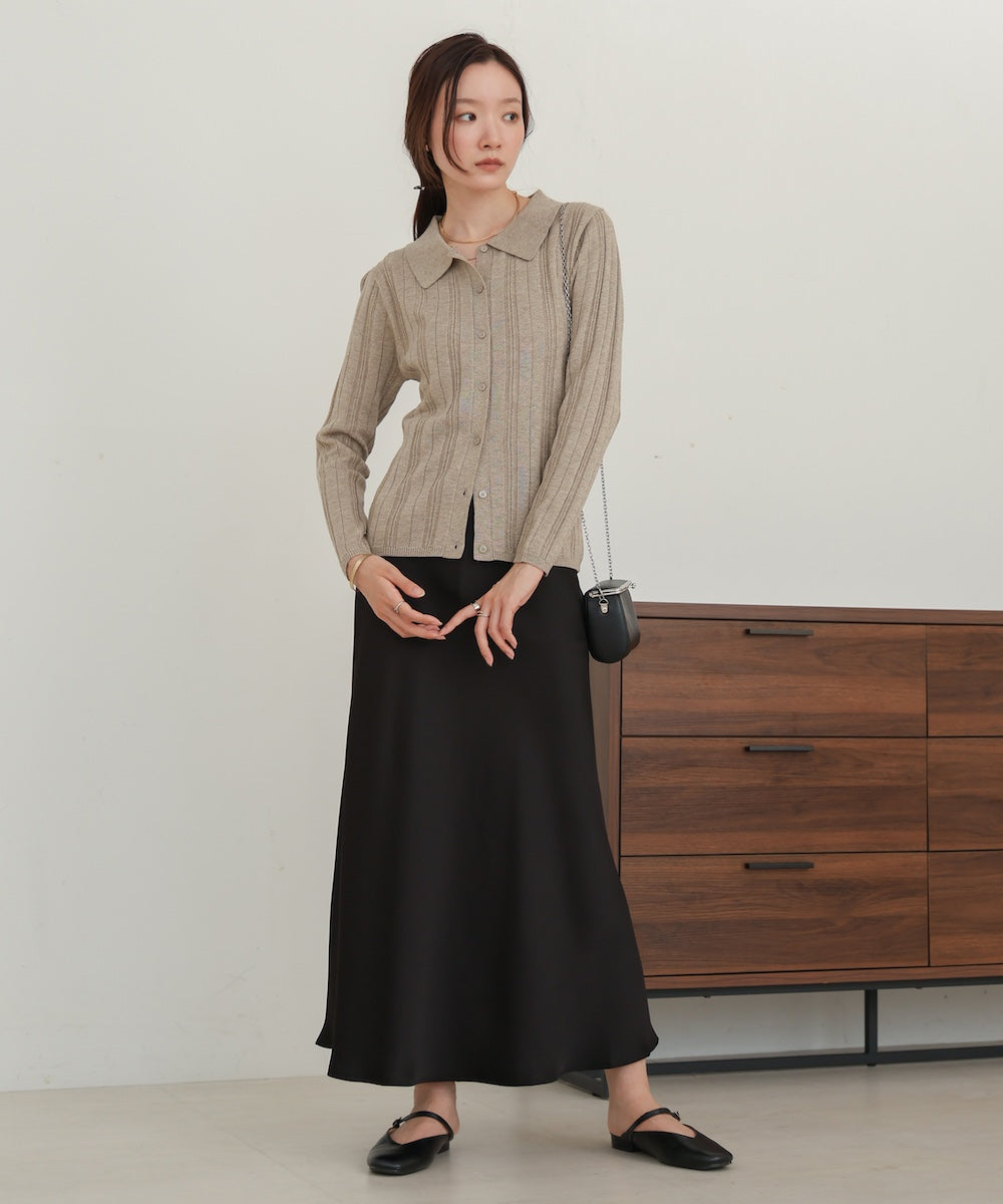 glitter shirt collar knit top