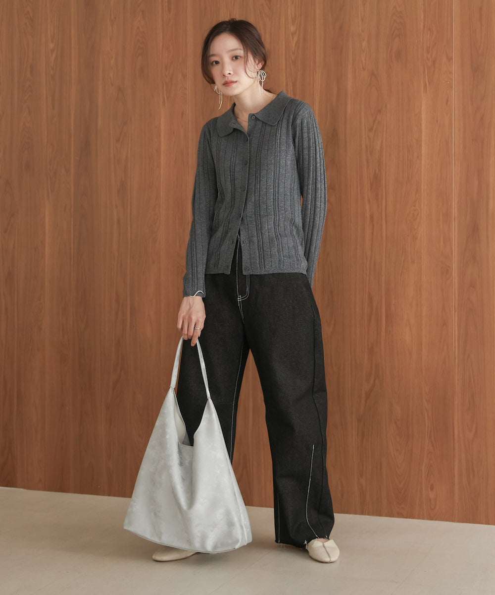 glitter shirt collar knit top