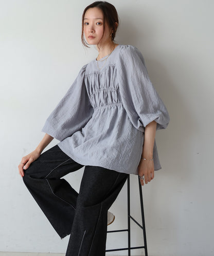 back ribbon shirred blouse