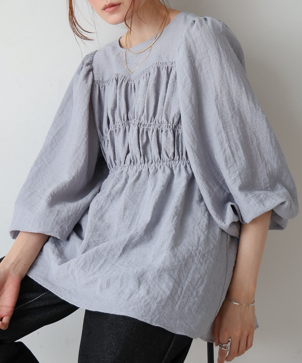 back ribbon shirred blouse