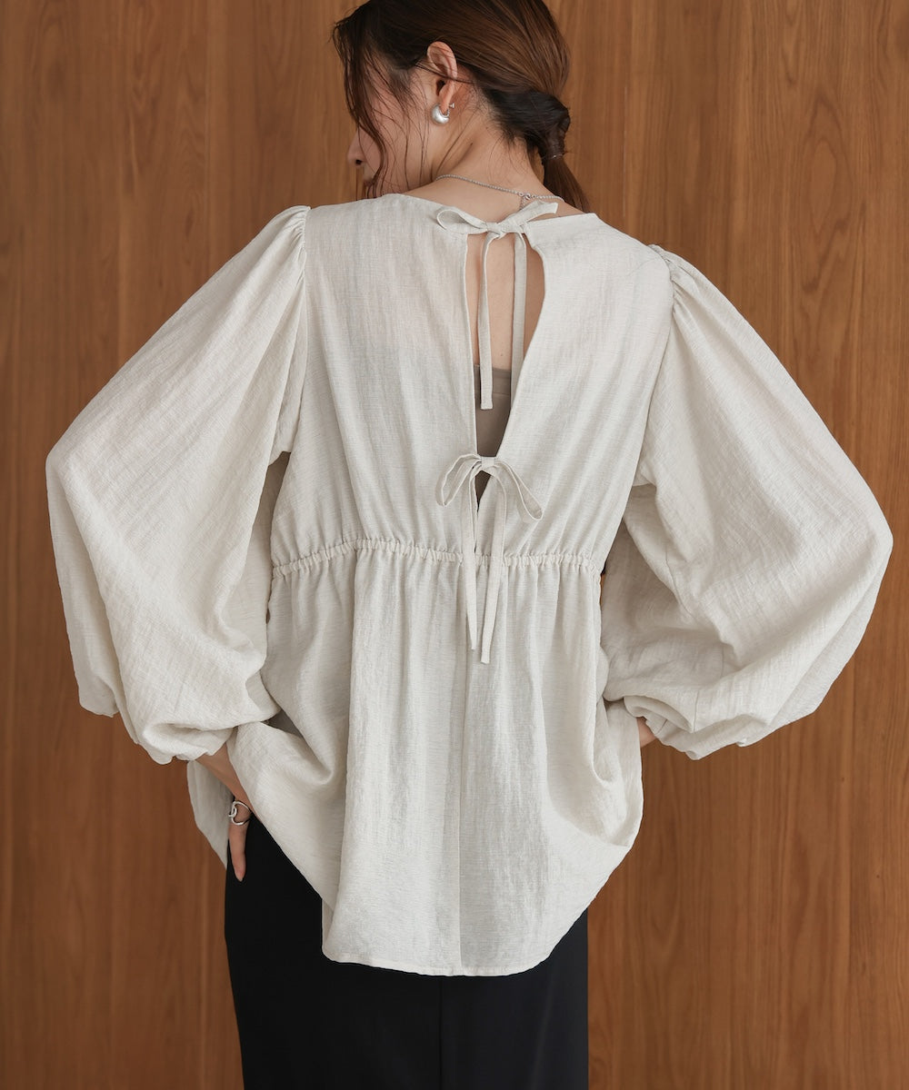 back ribbon shirred blouse