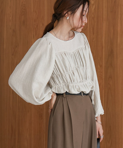 back ribbon shirred blouse