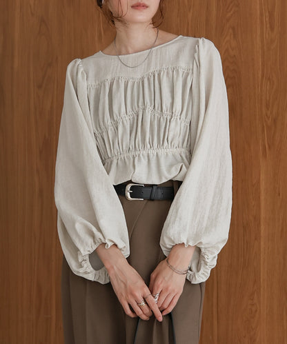 back ribbon shirred blouse