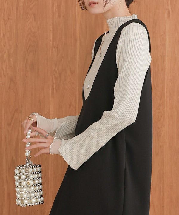 （選べるネック）チュールレイヤードリブニット
