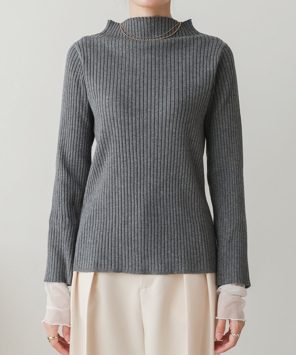 ［Knit1000円off］tulle layered ribbed knit