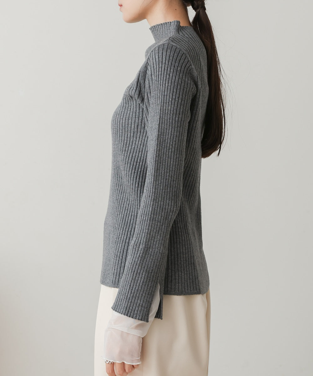 ［Knit1000円off］tulle layered ribbed knit