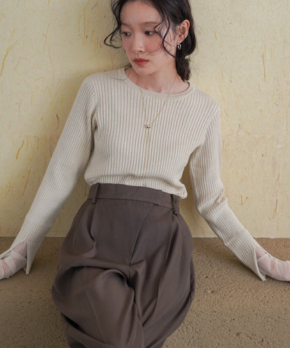 ［Knit1000円off］tulle layered ribbed knit