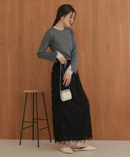 ［Knit1000円off］tulle layered ribbed knit