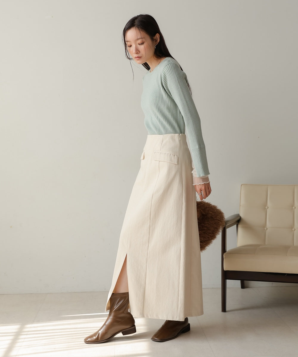 ［Knit1000円off］tulle layered ribbed knit