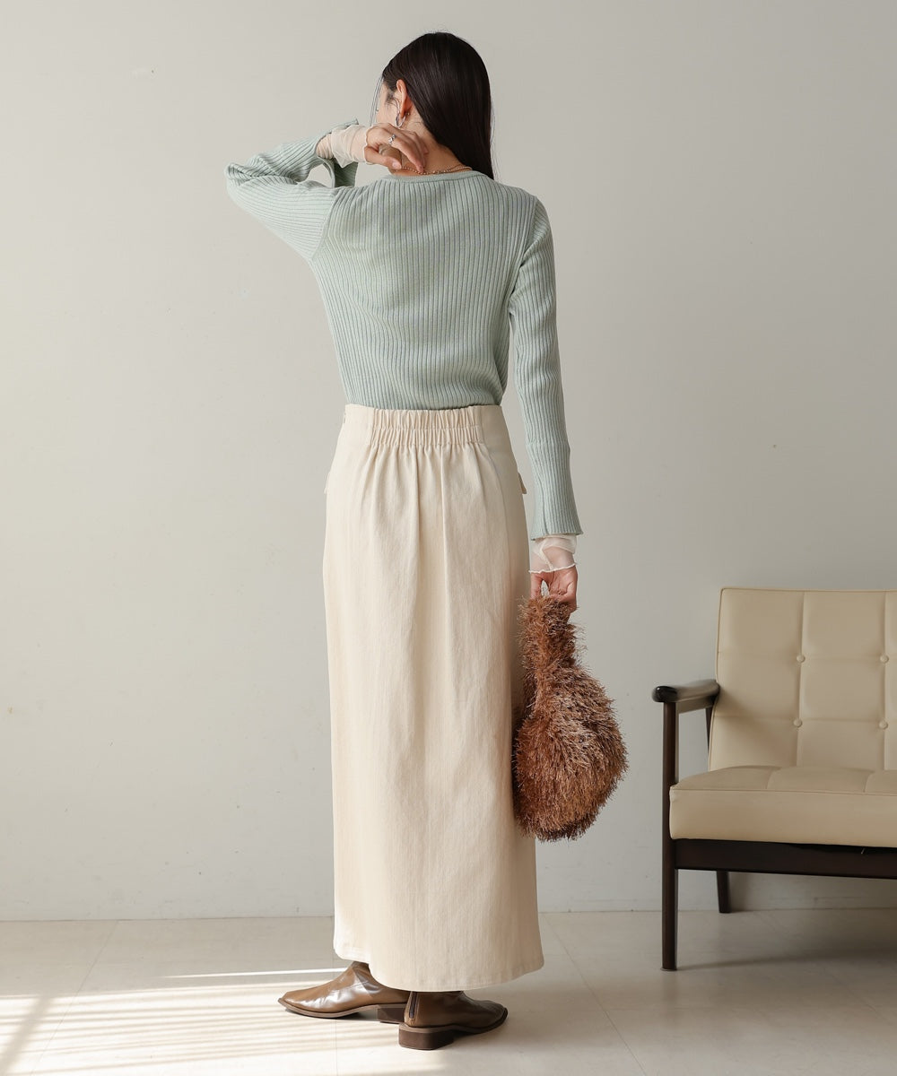 ［Knit1000円off］tulle layered ribbed knit