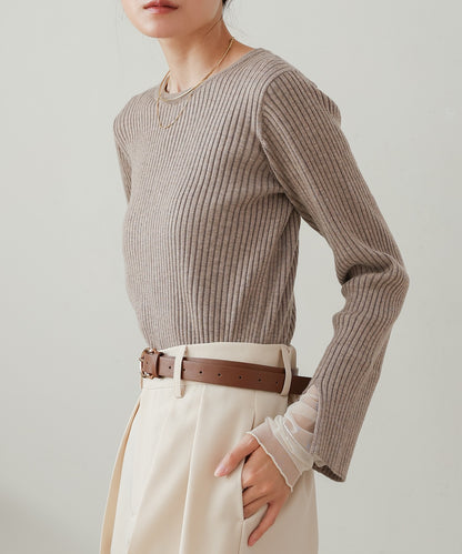 ［Knit1000円off］tulle layered ribbed knit