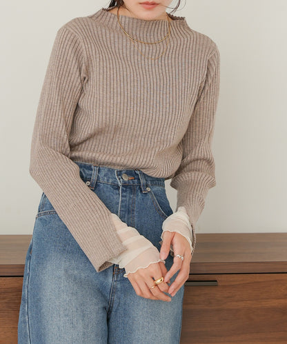 ［Knit1000円off］tulle layered ribbed knit