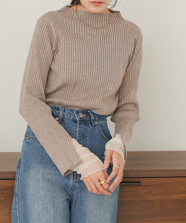 （選べるネック）チュールレイヤードリブニット