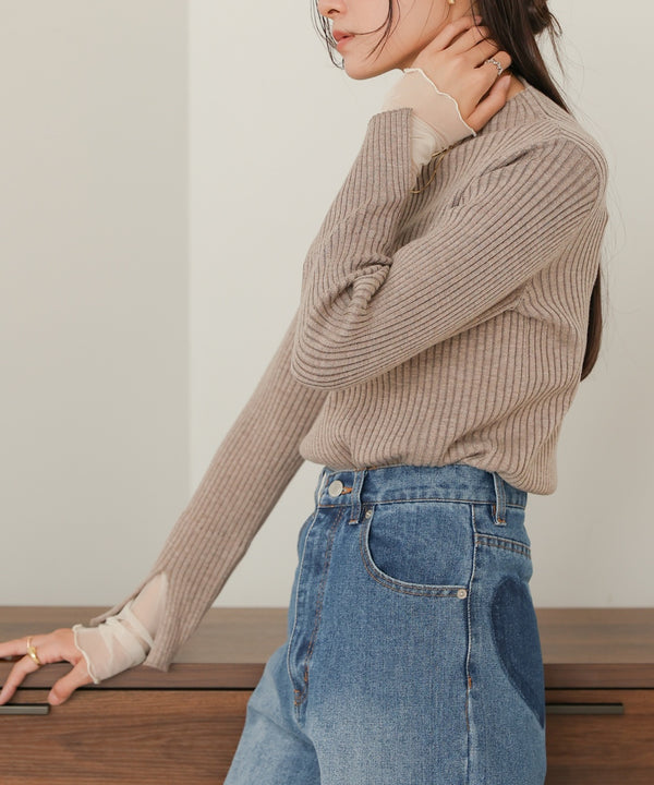（選べるネック）チュールレイヤードリブニット