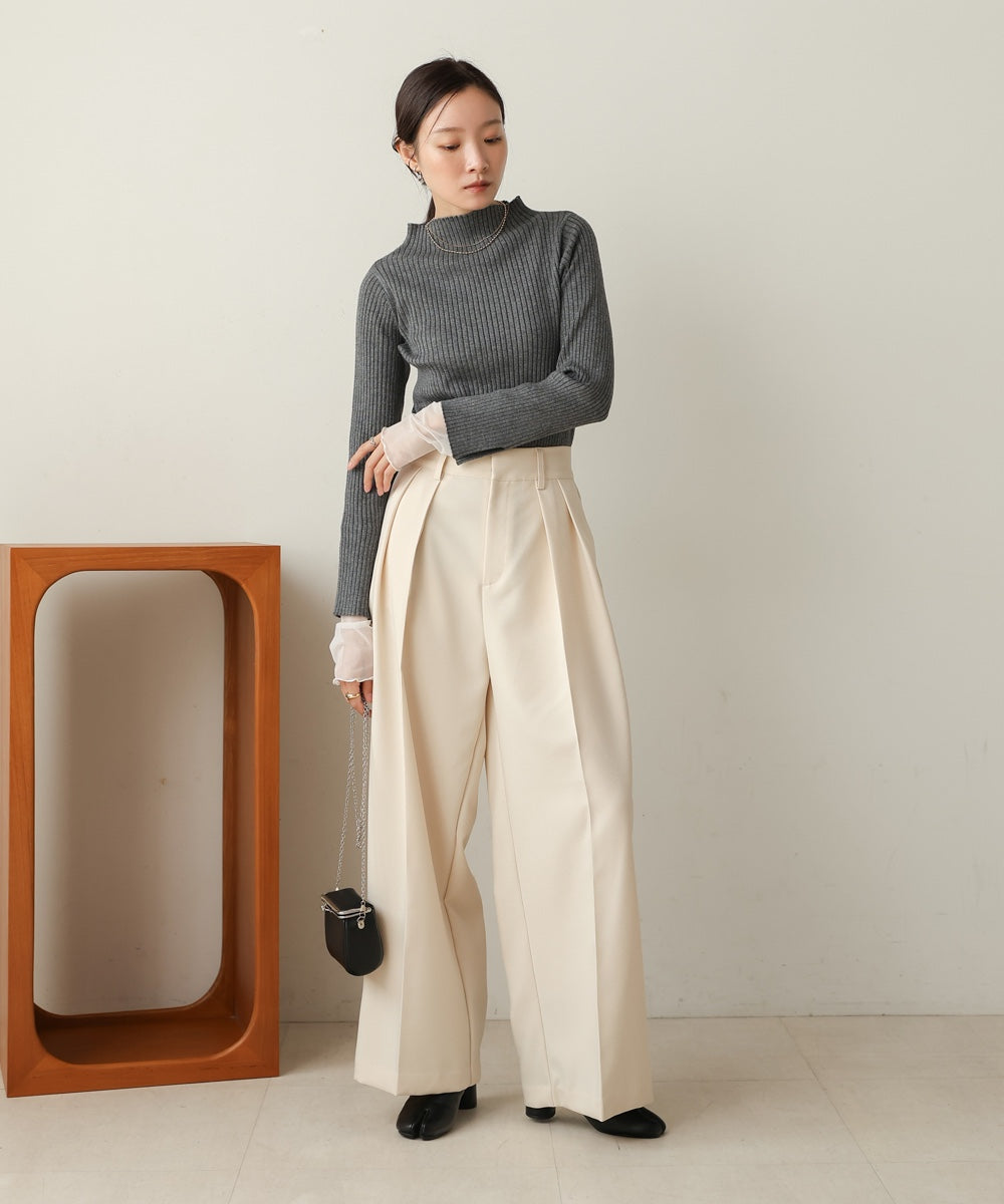 ［Knit1000円off］tulle layered ribbed knit