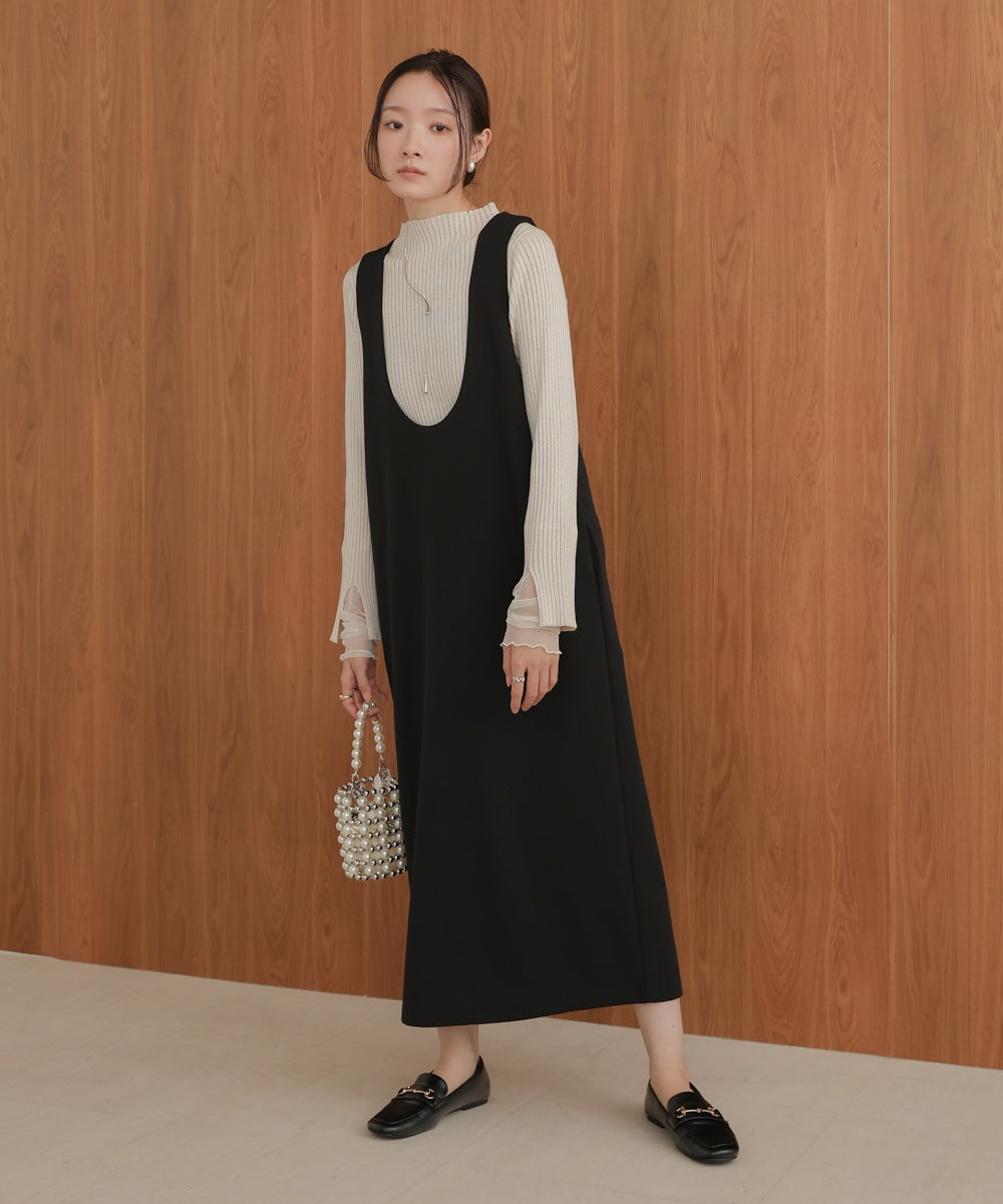 ［Knit1000円off］tulle layered ribbed knit