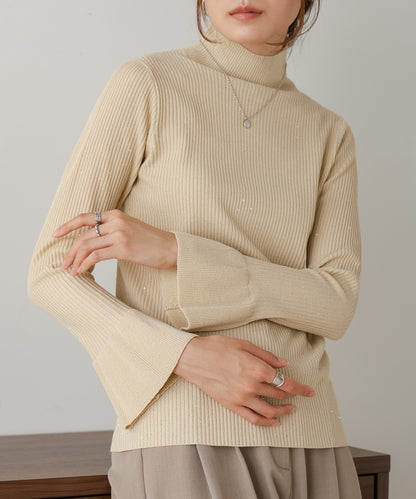 sequined high neck ribbed knit top