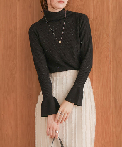 sequined high neck ribbed knit top