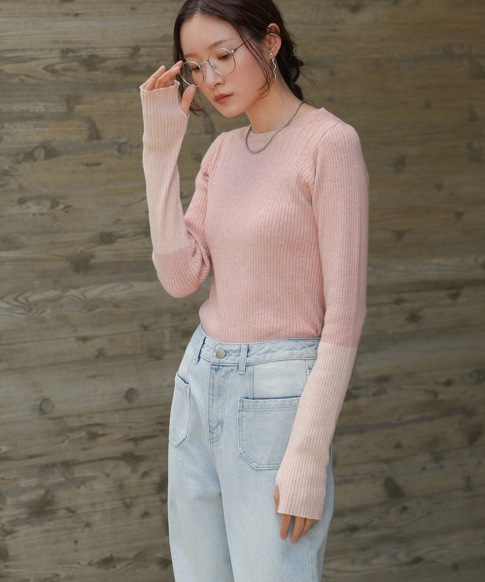sleeve color block glitter knit tops
