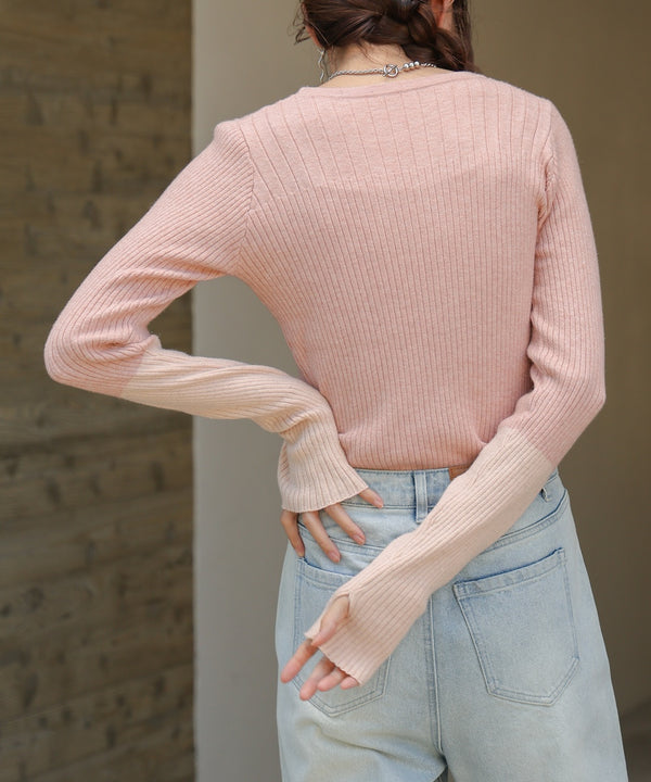 sleeve color block glitter knit tops