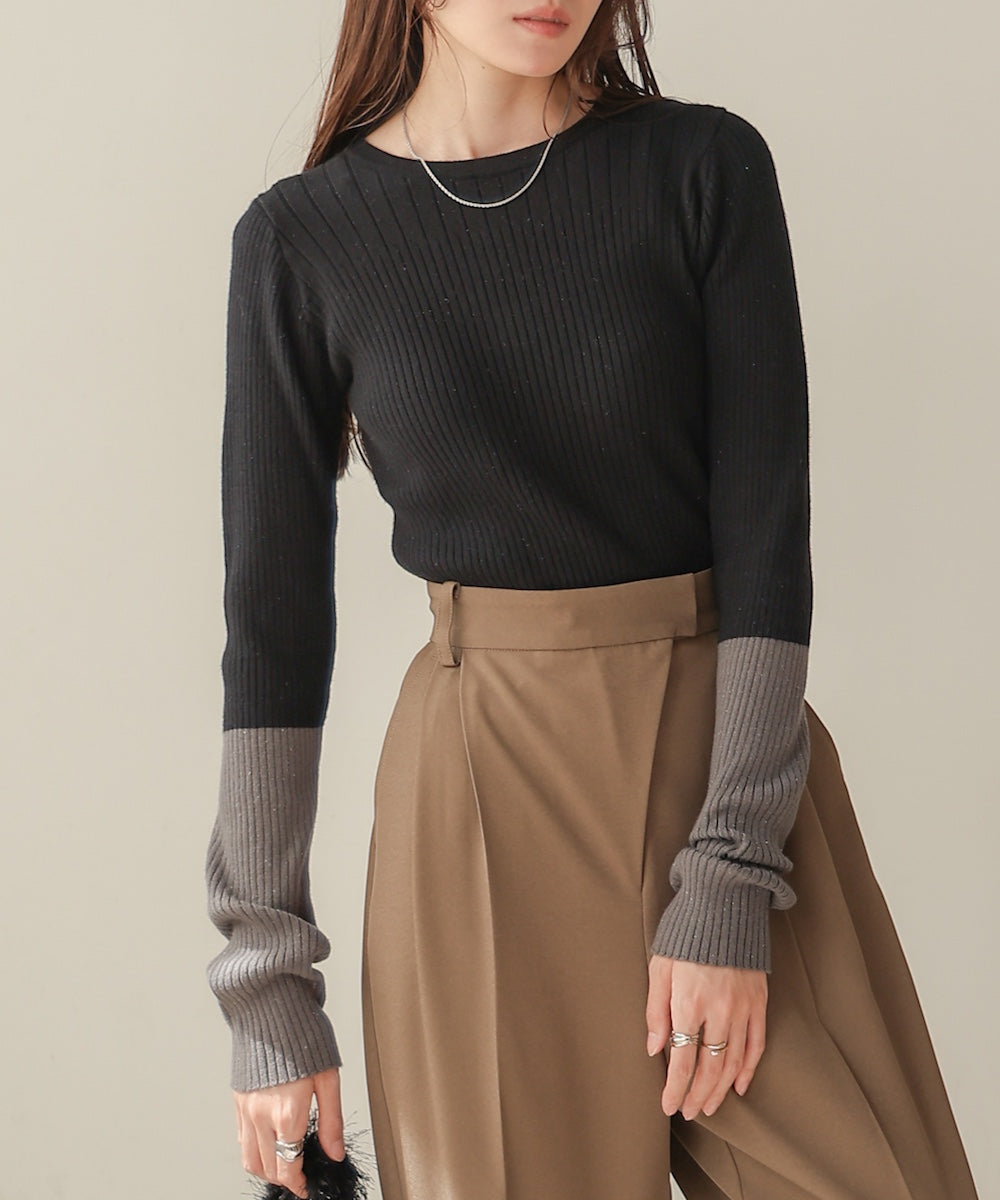 sleeve color block glitter knit tops