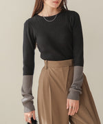 sleeve color block glitter knit tops