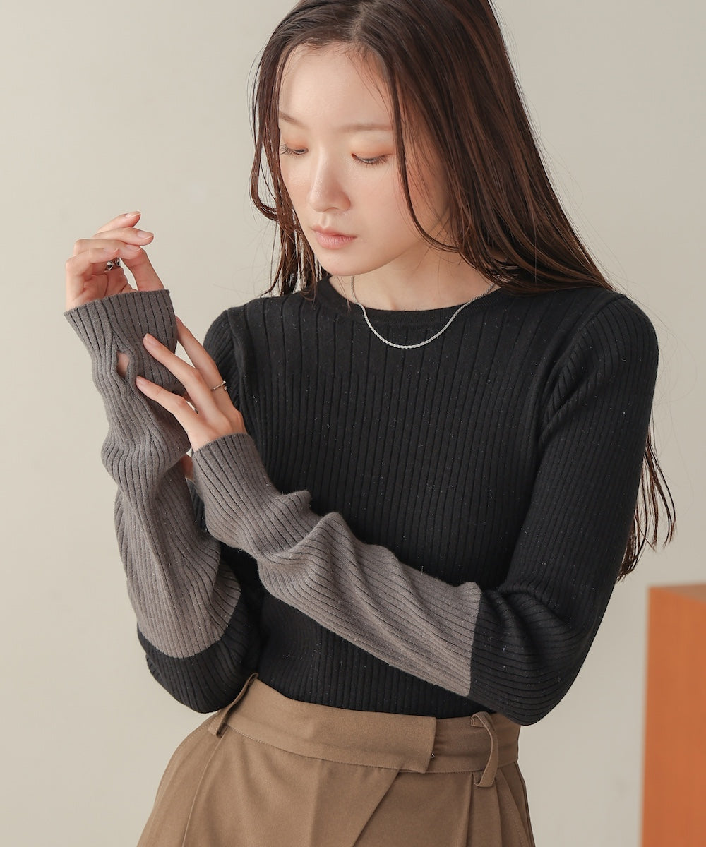 sleeve color block glitter knit tops