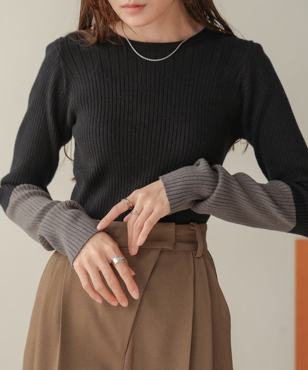 sleeve color block glitter knit tops