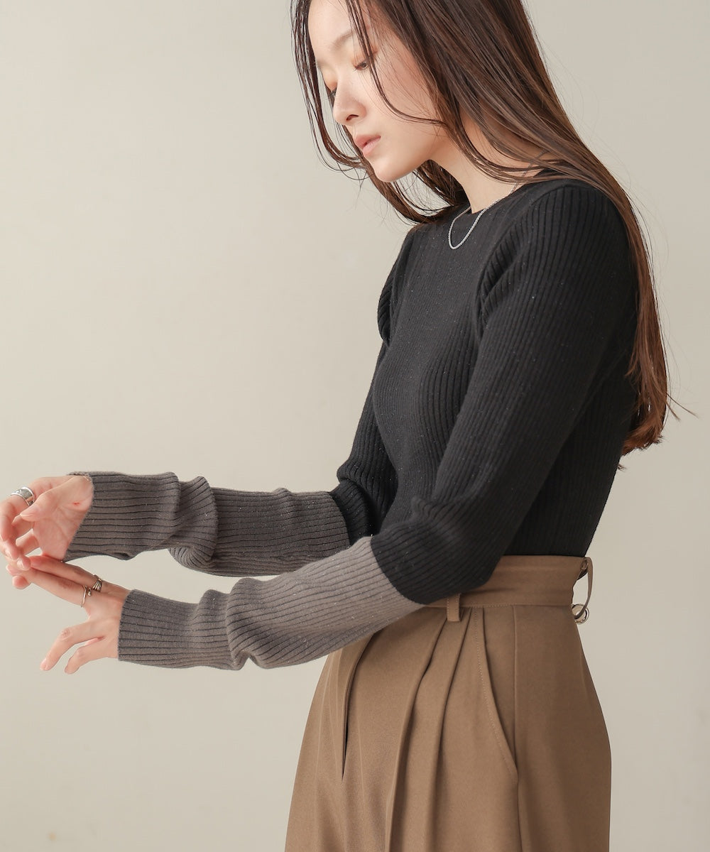 sleeve color block glitter knit tops