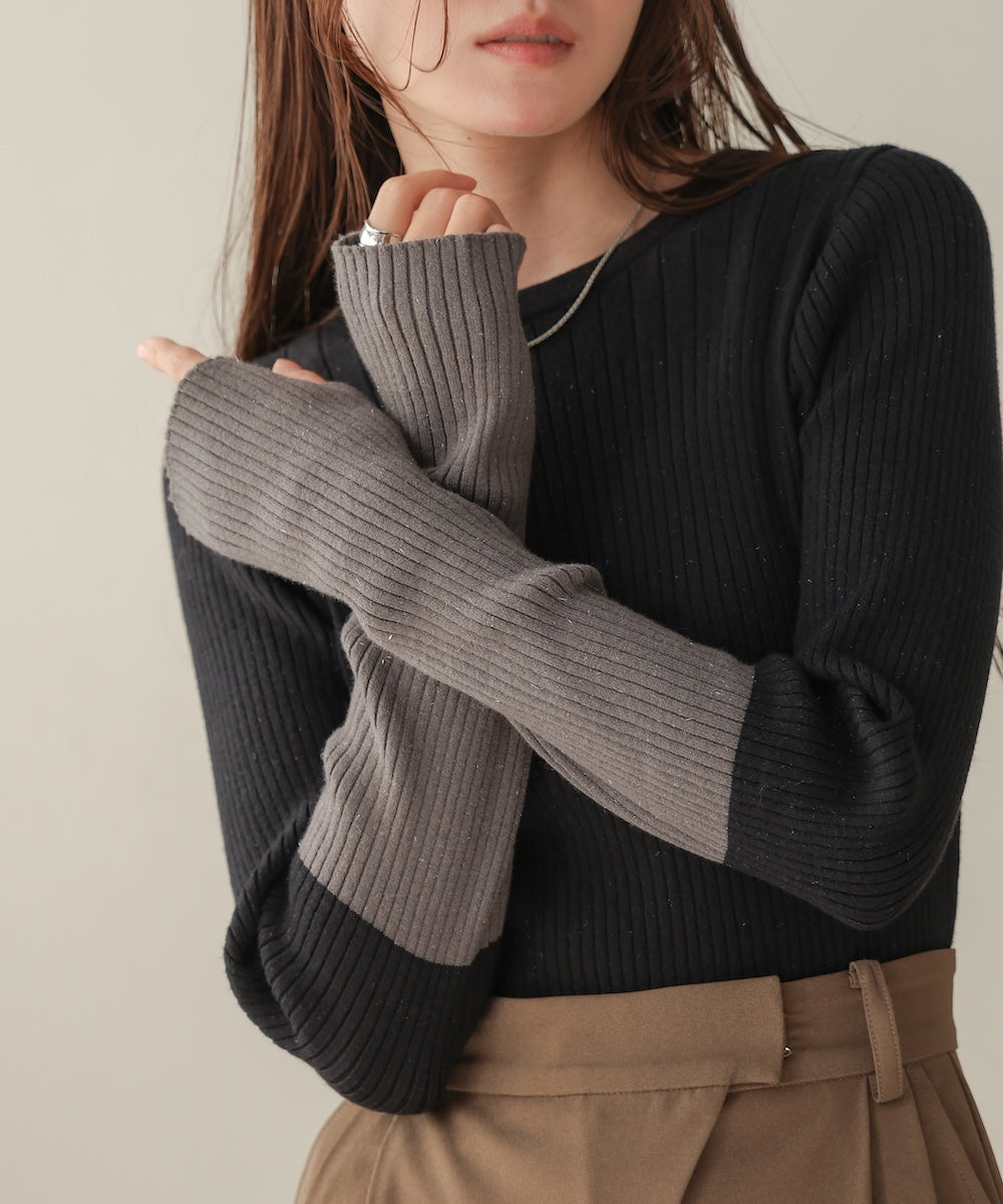 sleeve color block glitter knit tops